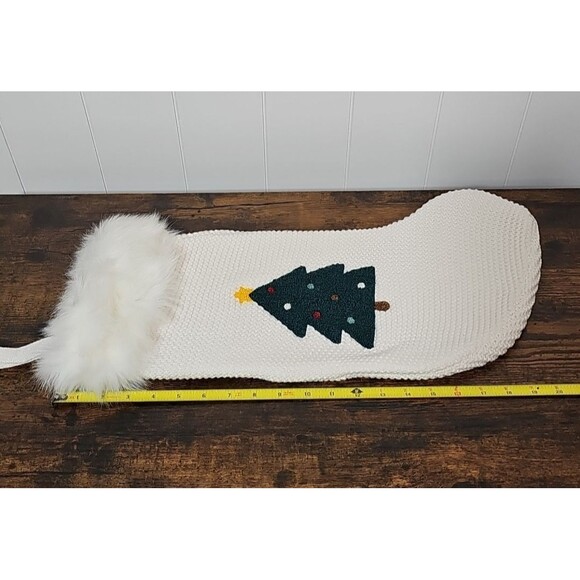The Farmhouse by Rachel Ashwell Knit Christmas Stocking NWOT Tree White Fur Trim - Picture 8 of 8